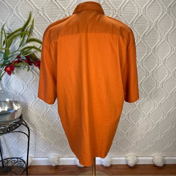 NWT TRUST | Orange Casual Button Down Linen Blend Short Sleeve Shirt | Tops - Picture 4 of 8